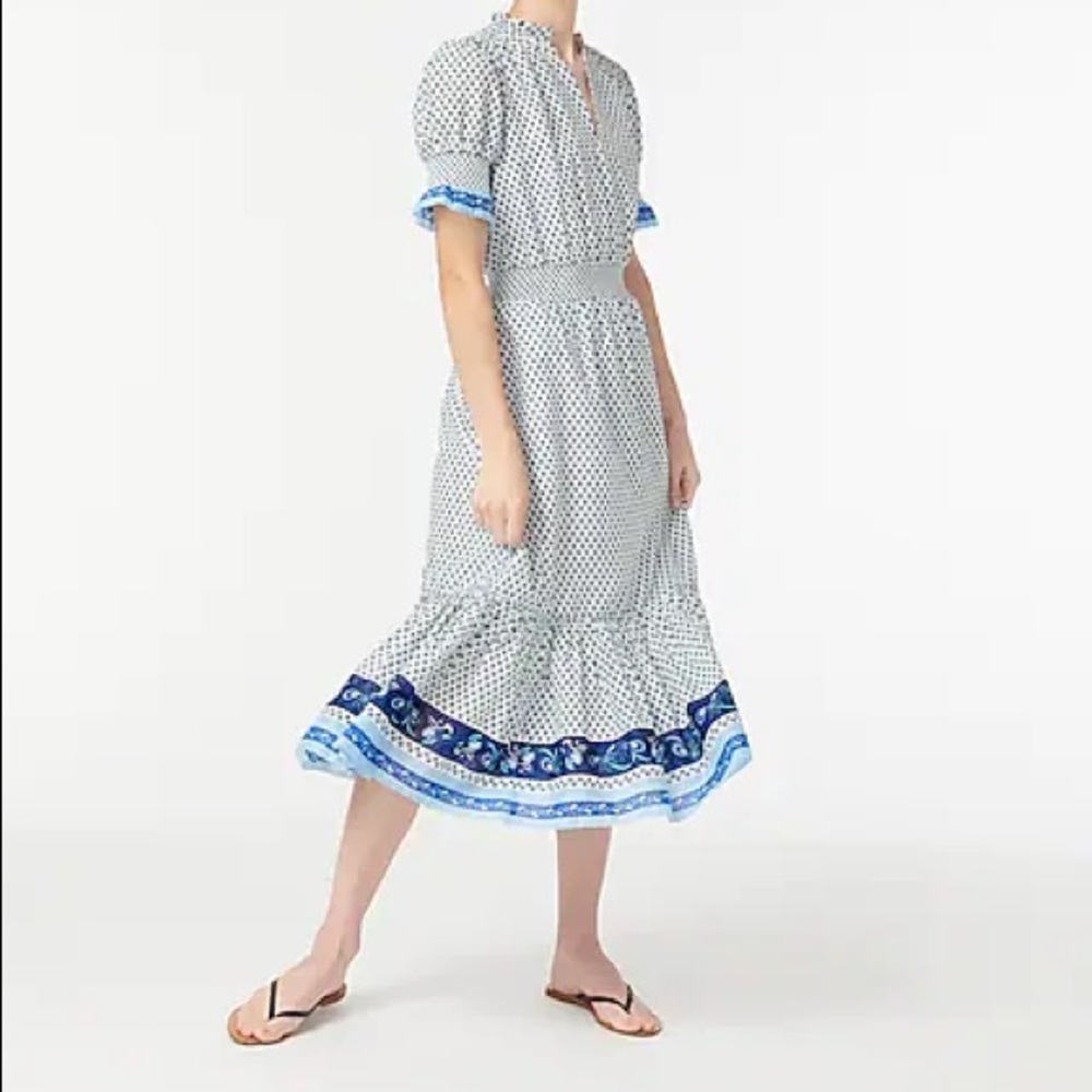 J. Crew Smocked ruffle dress in cotton voile